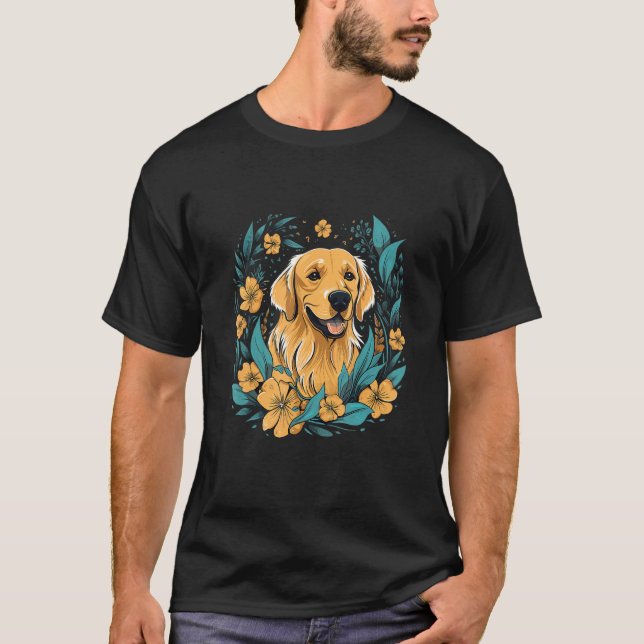 A Golden Retriever surrounded with Lilies illustra T-Shirt (Front)
