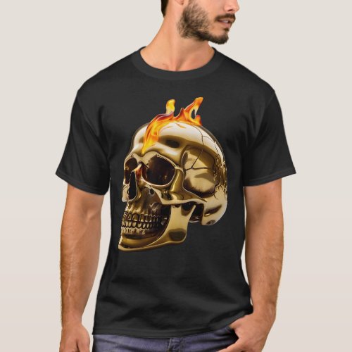 A golden skull with a wonderful flame on it  T_Shirt