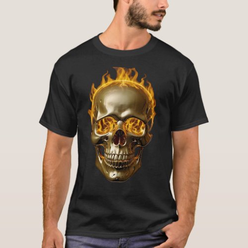 A golden skull with flames on it  T_Shirt