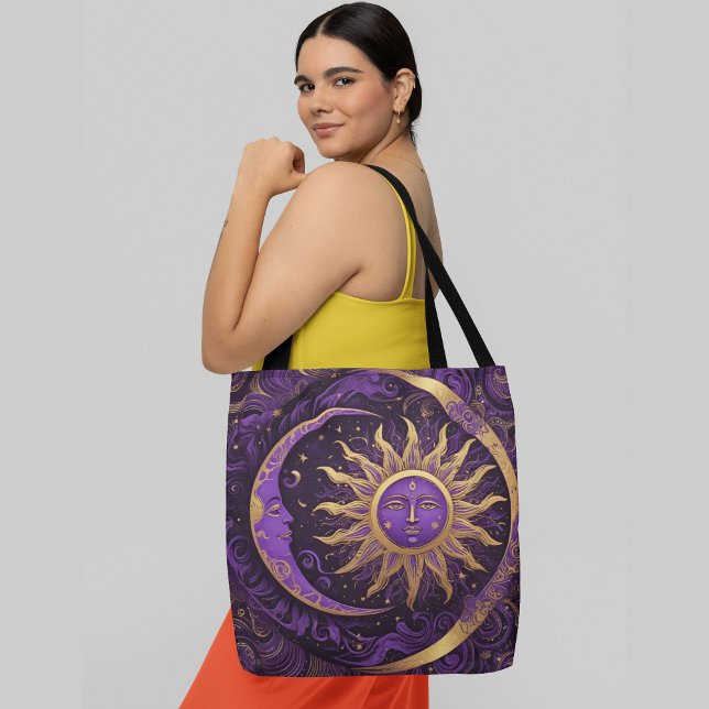 A golden sun and crescent moon intricate pattern tote bag (Creator Uploaded)