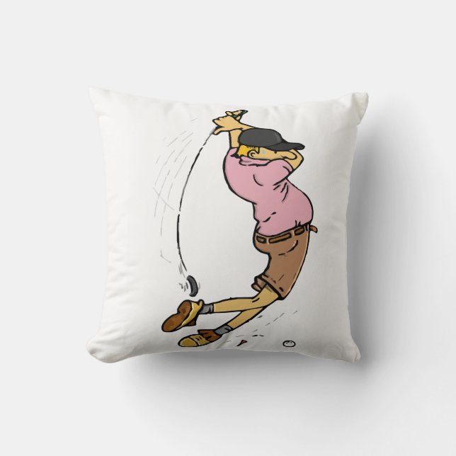 A Golfer missing the ball Throw Pillow (Front)
