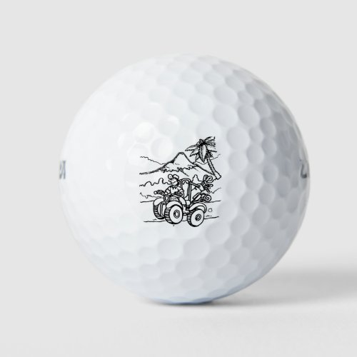 A Golfer playing golf with his four wheeler Golf Balls