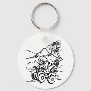 A Golfer playing golf with his four wheeler Keychain