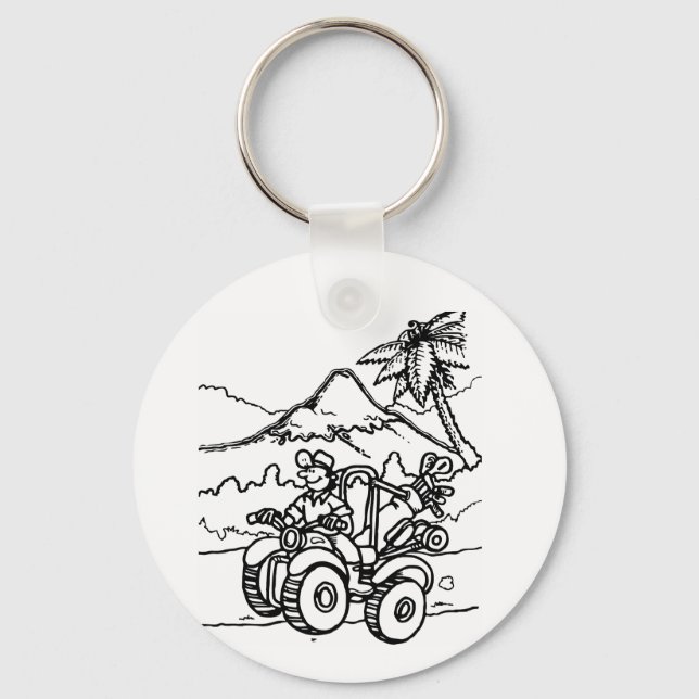 A Golfer playing golf with his four wheeler Keychain (Front)