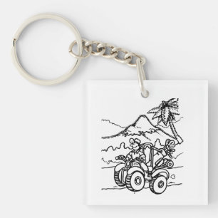 A Golfer playing golf with his four wheeler Keychain