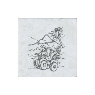 A Golfer playing golf with his four wheeler Stone Magnet
