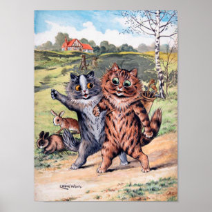 Nadiweisgtc Louis Wain Cats Poster Psychedelic Colorful Cat Famous Painting  Poster Prints for Walls Wall Panels for Bathroom Art Pictures