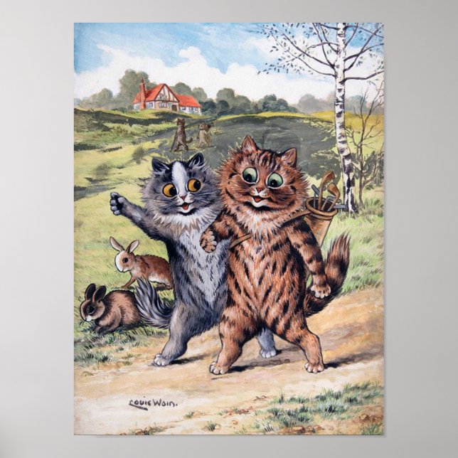 A Golfing Match, Louis Wain Poster (Front)