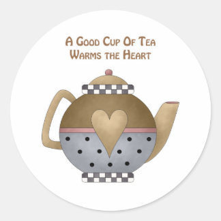 A Good Cup of Tea Warms the Heart Classic Round Sticker