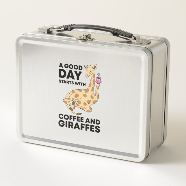 A Good Day Starts With Coffee & Giraffe Gift Funny Metal Lunch Box (Front)