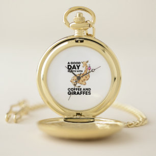 A Good Day Starts With Coffee & Giraffe Gift Funny Pocket Watch