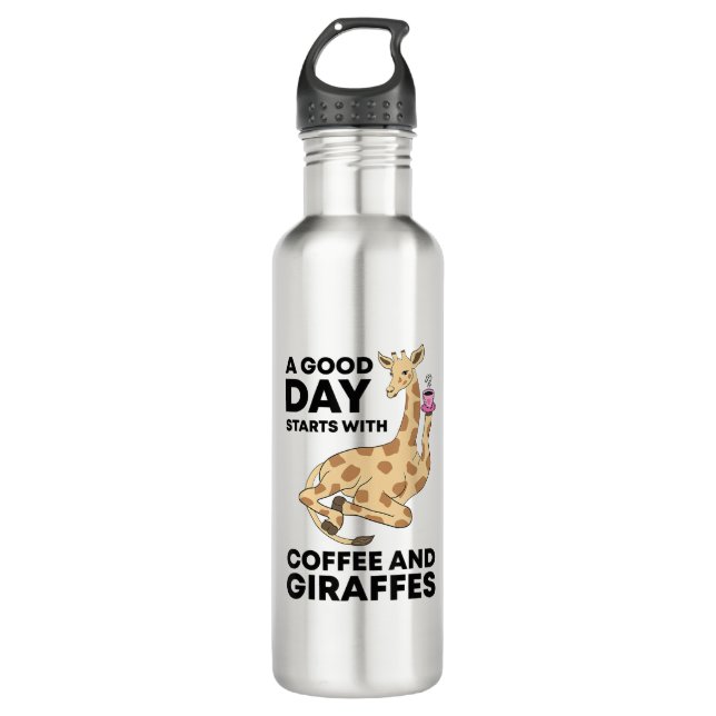 A Good Day Starts With Coffee & Giraffe Gift Funny Stainless Steel Water Bottle (Front)