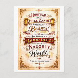 "A Good Deed in a Naughty World" Shakespeare Postcard