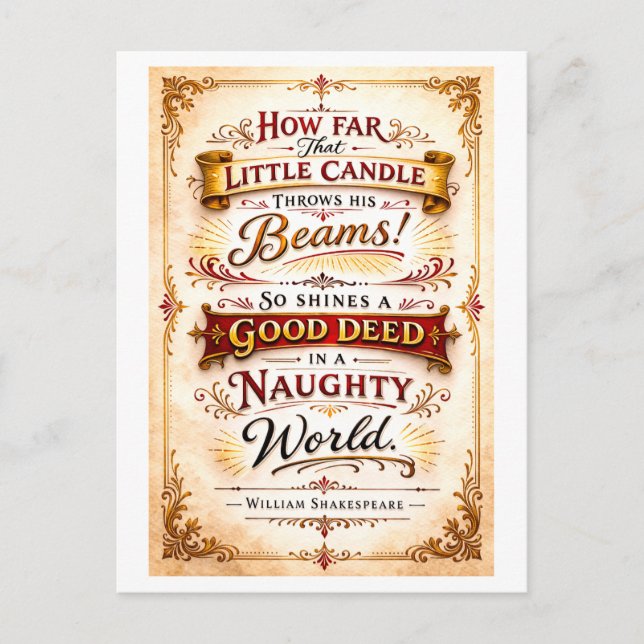 "A Good Deed in a Naughty World" Shakespeare Postcard (Front)