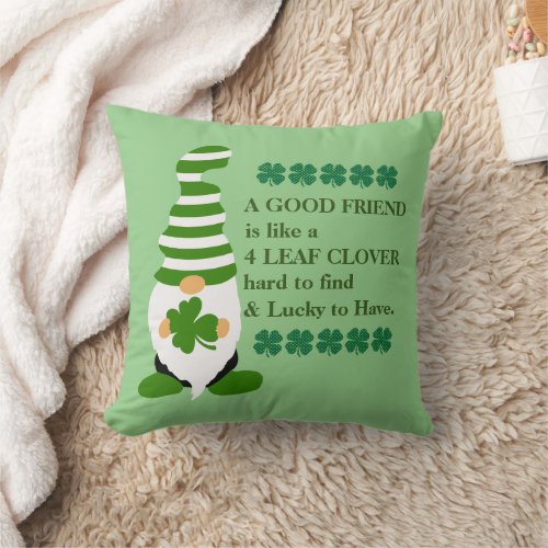 A Good Friend  Four Leaf Clover Throw Pillow