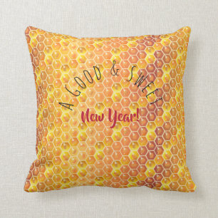 A Good & Sweet New Year! Holiday Honeycomb Gold Throw Pillow