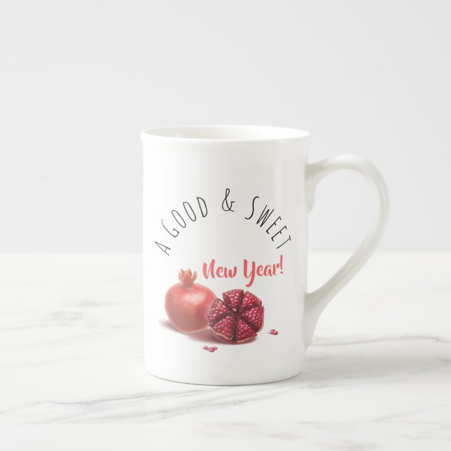 A Good & Sweet New Year! Holiday Pomegranates Bone China Mug (Right)