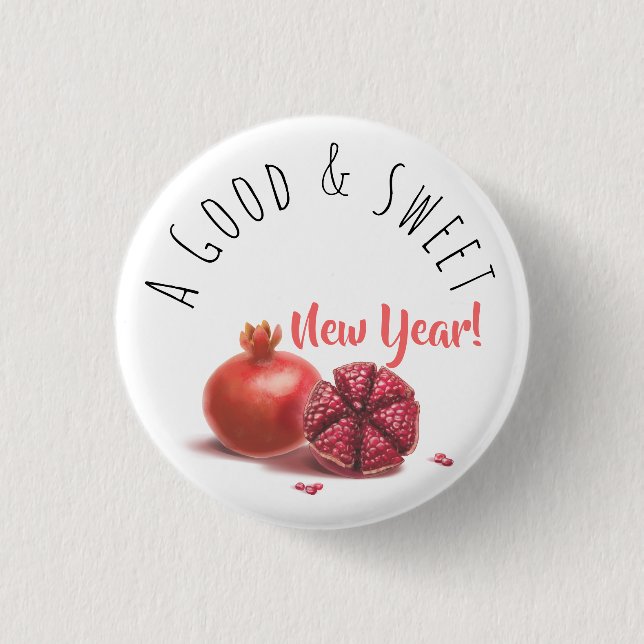 A Good & Sweet New Year! Holiday Pomegranates Button (Front)