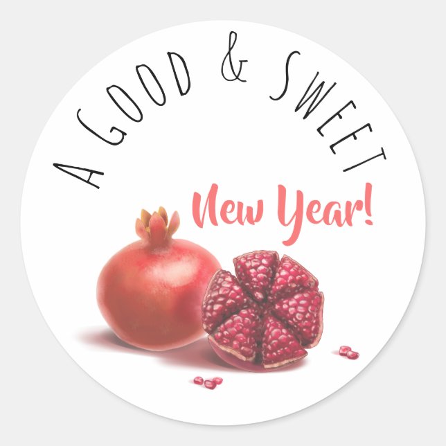 A Good & Sweet New Year! Holiday Pomegranates Classic Round Sticker (Front)