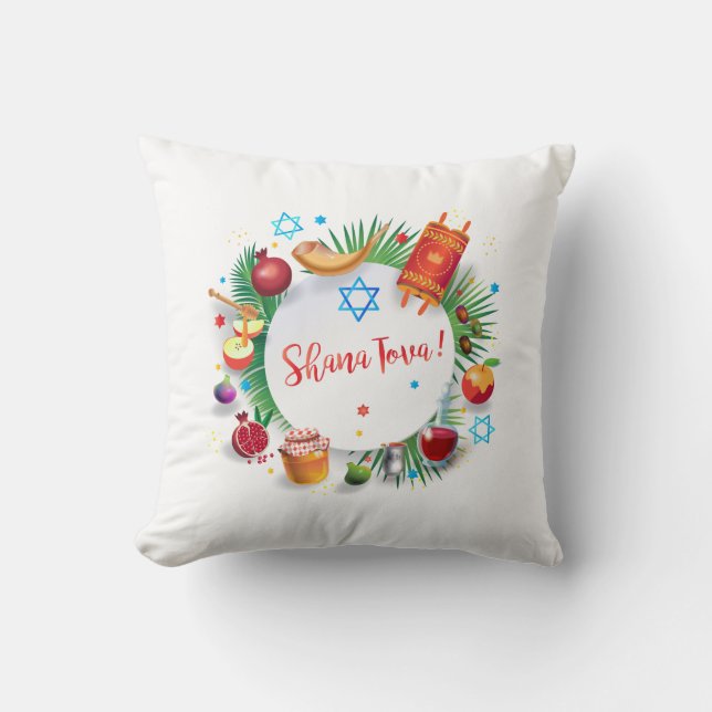 A Good & Sweet New Year! Holiday Rosh Hashanah Throw Pillow (Front)