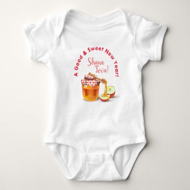A Good & Sweet New Year! Honey & Apple Shana Tova Baby Bodysuit (Front)