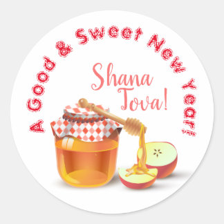 A Good & Sweet New Year! Honey & Apple Shana Tova Classic Round Sticker