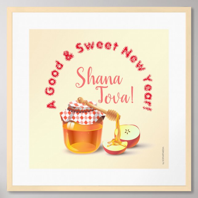 A Good & Sweet New Year! Honey & Apple Shana Tova Framed Art (Framed Front)