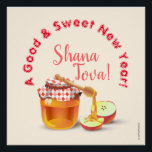 A Good & Sweet New Year! Honey & Apple Shana Tova Poster<br><div class="desc">"A Good & Sweet New Year!" Rosh Hashanah Jewish New Year Holiday Honey and Apple Watercolor Illustration. Shana Tova! ( l'shana tova umetukah ) Hebrew Wishes text. Calligraphy Vintage, Autumn Holiday Festival, Birthday, Sukkot. Judaica. Hand Drawn Watercolor. Wall Art & Décor > Posters & Prints. Design with custom text template....</div>