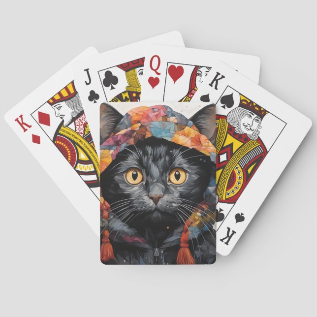 A Gorgeous Black Cat in a Colorful Jacket Poker Cards (Back)