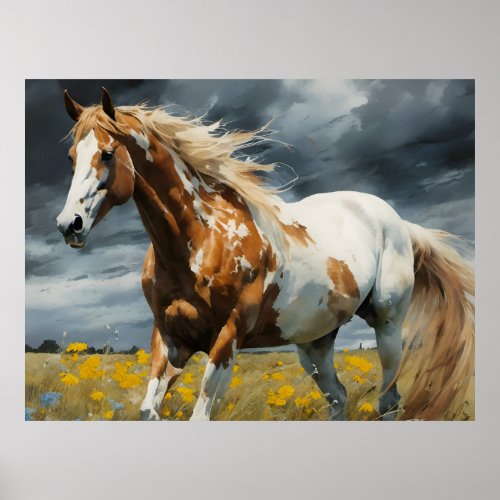 A Gorgeous Pinto Horse in a Meadow Poster