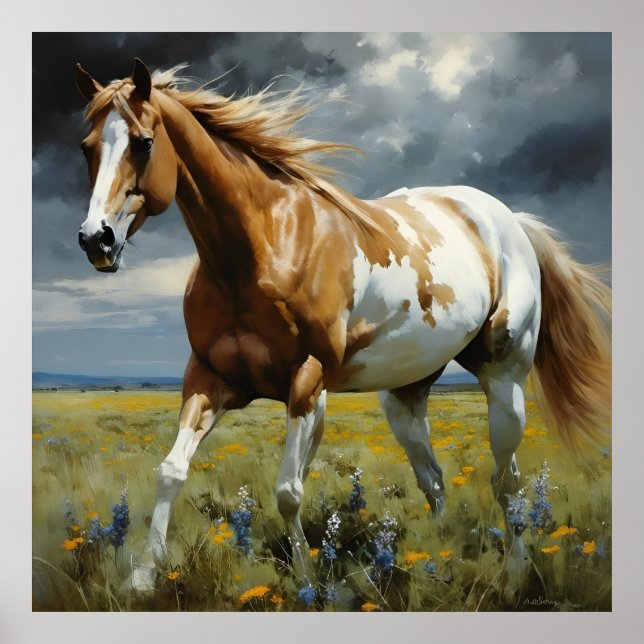 A Gorgeous Pinto Horse in the Meadow Poster (Front)
