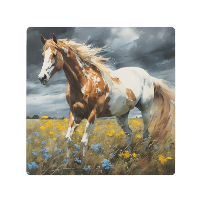 A Gorgeous Pinto Horse Metal Print (Front)