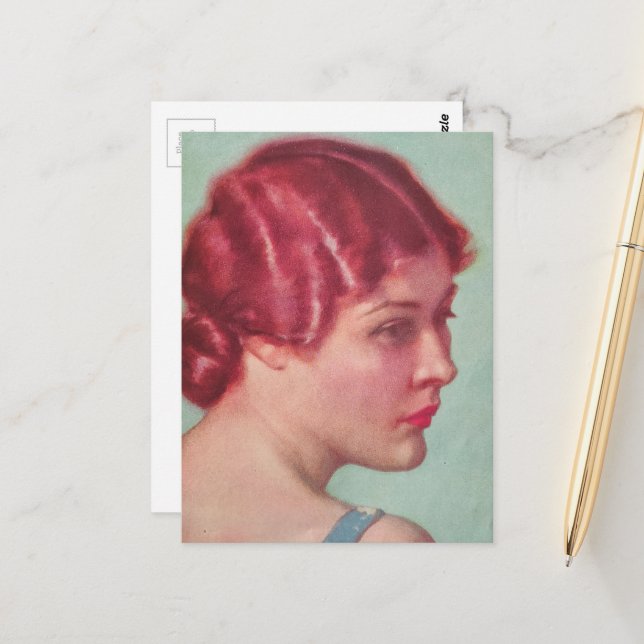 A Gorgeous Woman in 1930 With Red Hair Postcard (Front/Back In Situ)