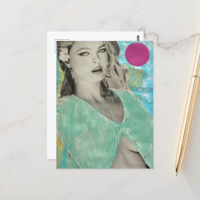 A Gorgeous Woman Mixed Media Collage Postcard (Front/Back In Situ)