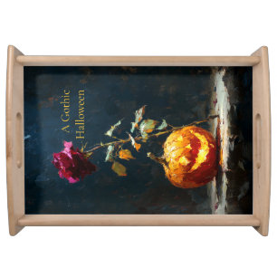 A Gothic Halloween Pumpkin and Rose Serving Tray