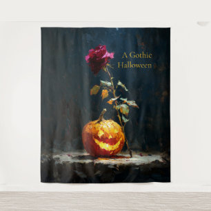 A Gothic Halloween Pumpkin and Rose Tapestry
