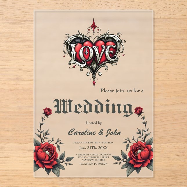 A gothic romance. An ornate, gothic-style  Acrylic Invitations (Front)