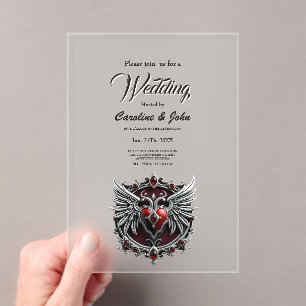 A Gothic symbiosis, elegant haert and skulls. Acrylic Invitations