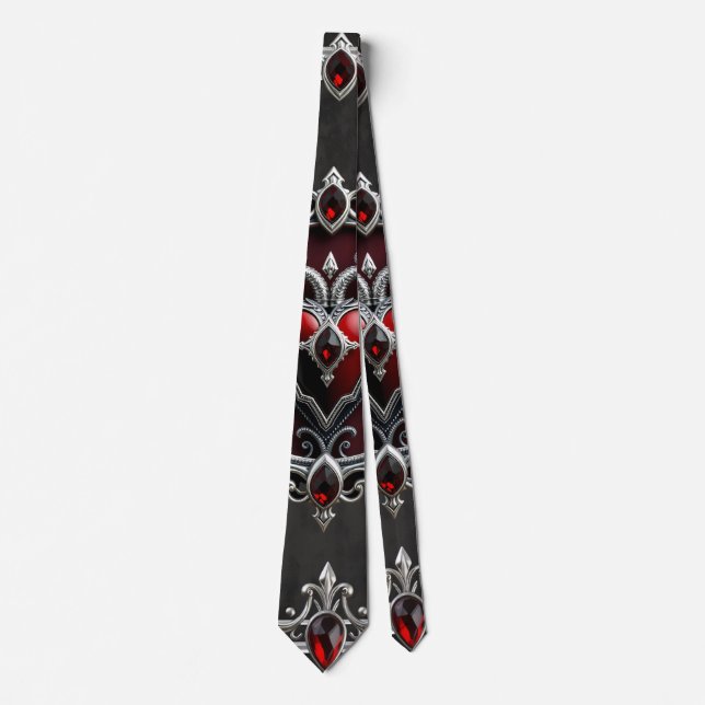 A Gothic symbiosis, elegant haert and skulls Neck Tie (Front)