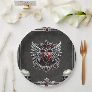 A Gothic symbiosis, elegant haert and skulls. Paper Plates
