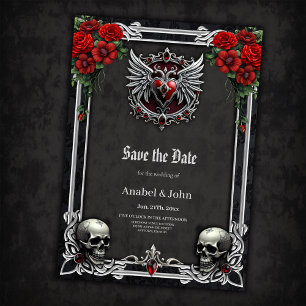 A Gothic symbiosis, elegant haert and skulls Save The Date