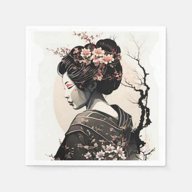 A graceful Japanese Geisha Napkins (Front)