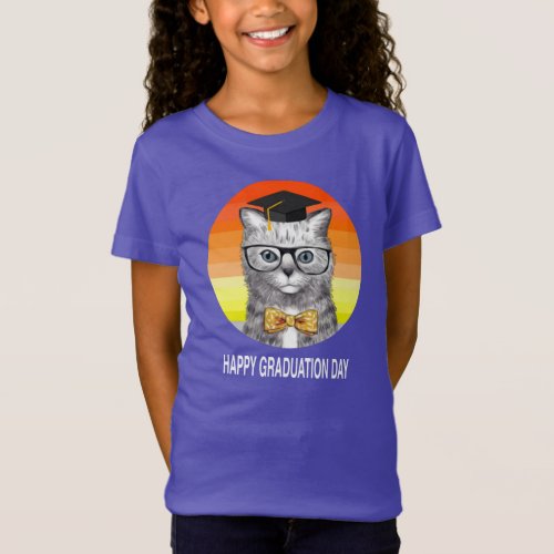 a graduation cap on happy graduation with cat T_Shirt