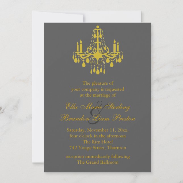 A Grand Ballroom Wedding Invitation in yellow/gray (Front)
