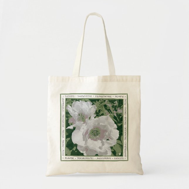 A grand white peony on canvas tote bag. bag (Front)