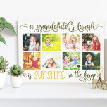 A Grandchild's Laugh 8 Photo Collage Hand Lettered Canvas Print<br><div class="desc">Create your own custom wrapped Canvas for the special grandparents. The wording reads "a grandchild's laugh is sunshine in the house" and is lettered in ornate calligraphy, in olive green and golden yellow. The template is set up ready for you to add your own family photos with the grandchildren. Your...</div>