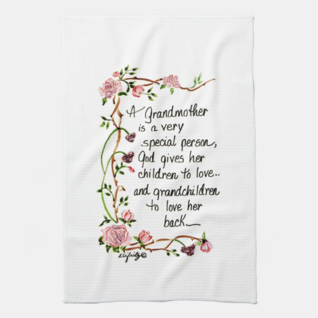 A Grandmother is a Very Special Person text roses Kitchen Towel (Vertical)