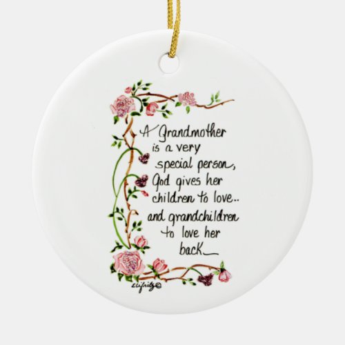 A Grandmother is Special Person Floral text   Ceramic Ornament