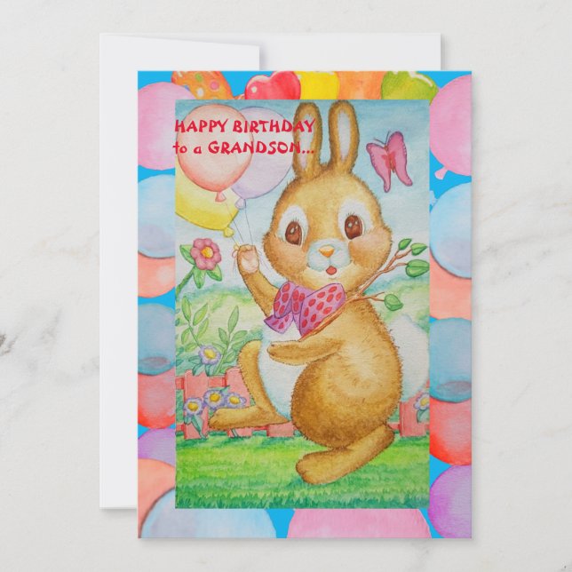 A Grandsons Birthday Flat Holiday Card (Front)