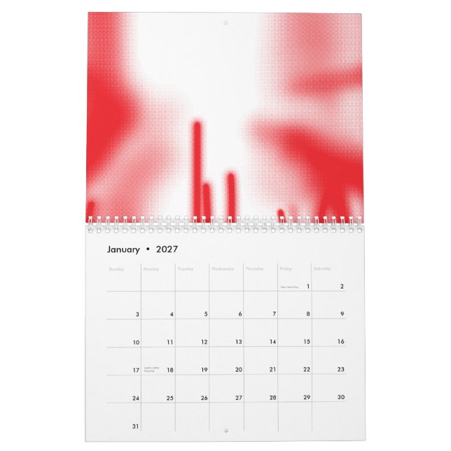 A graphic design featuring bold red and orange sha calendar (Jan 2027)